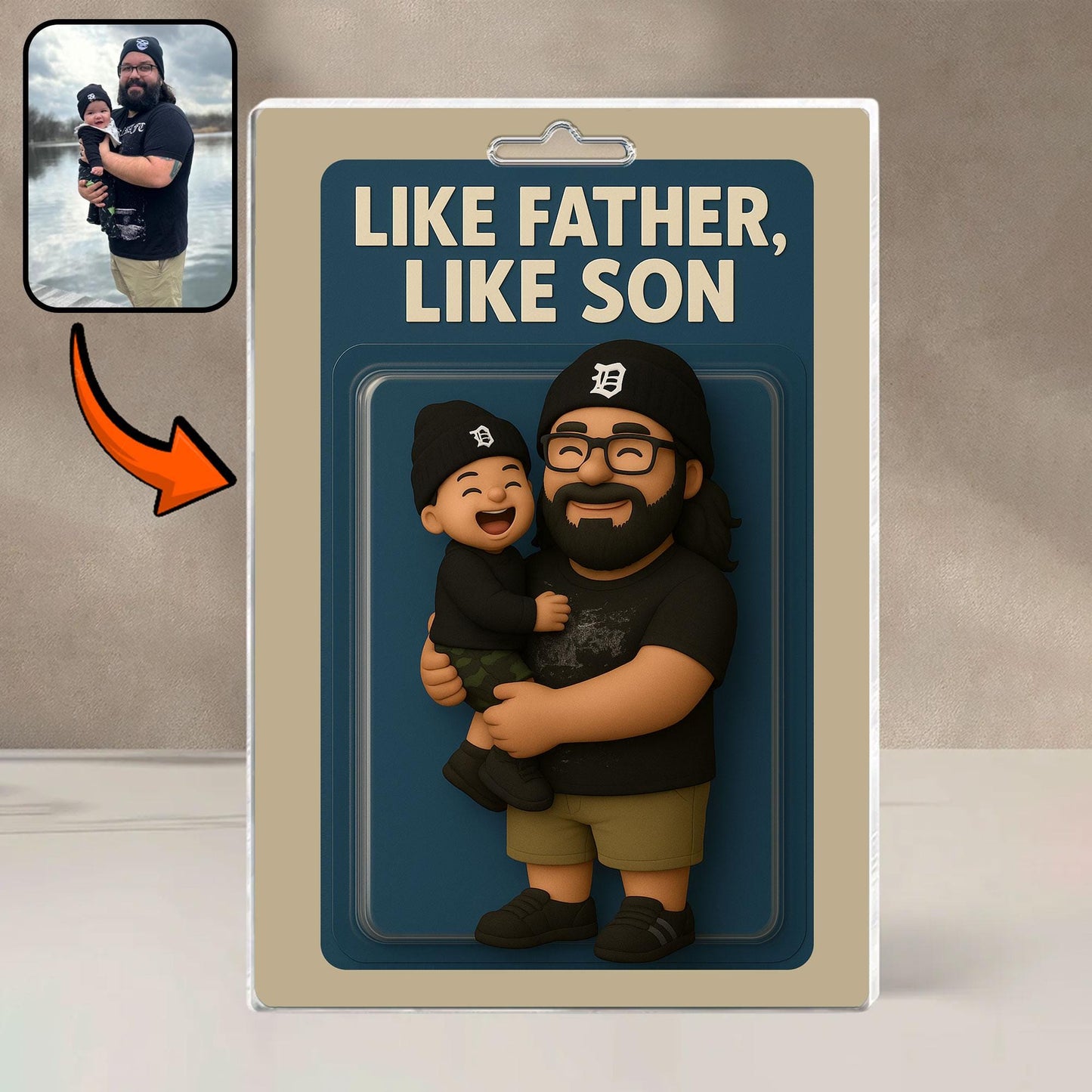 Personalized First Father's Day Gift For Dad, Custom Photo Dad Action Figure Acrylic Block, Like Father Like Son Block Plaque, New Dad Gift
