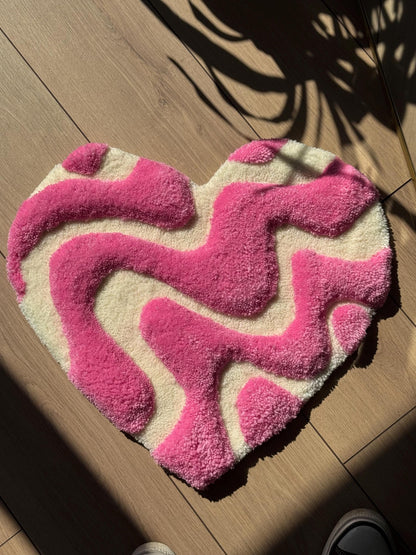 3D Heart Shaped Rug – Pink Tufted Fluffy Carpet – Handmade Valentine Decor – Cute Bedroom Mat – 50x50cm Soft Love Shaped Rug