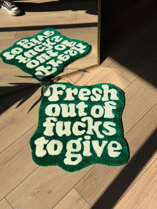 Fresh Out F4cks to Give Rug – Funny Text Tufted Handmade Rug – Bold Fluffy Statement Mat – Sassy Wall or Floor Decor