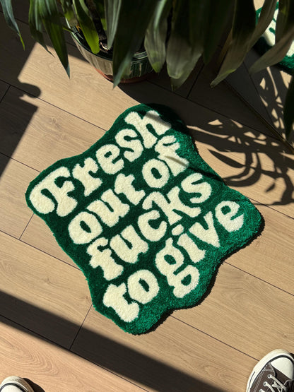 Fresh Out F4cks to Give Rug – Funny Text Tufted Handmade Rug – Bold Fluffy Statement Mat – Sassy Wall or Floor Decor