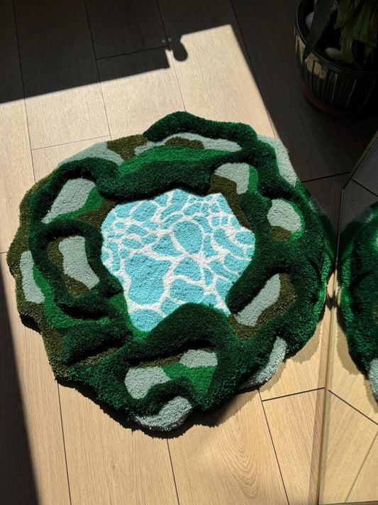Lake Green Tufted Rug – Nature Inspired 3D Handmade Fluffy Carpet – Organic Shaped Soft Mat – Boho Earthy Decor