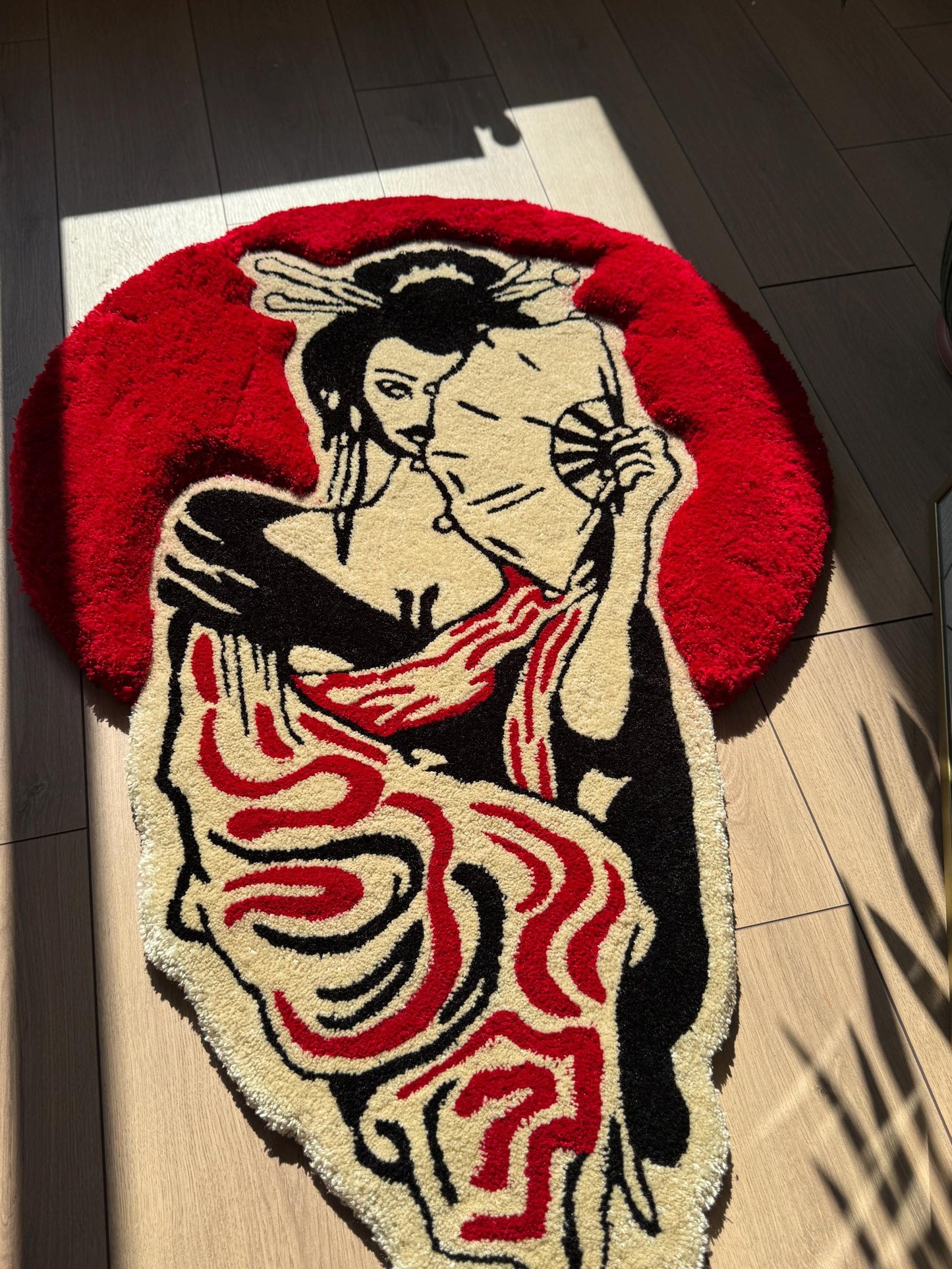 Geisha 3D Fluffy Tufted Rug, Handmade Tufted Rugs, Tufted Wall Art, Tufted Wall Hangings, Unique Japanese Design for Home & Office Decor