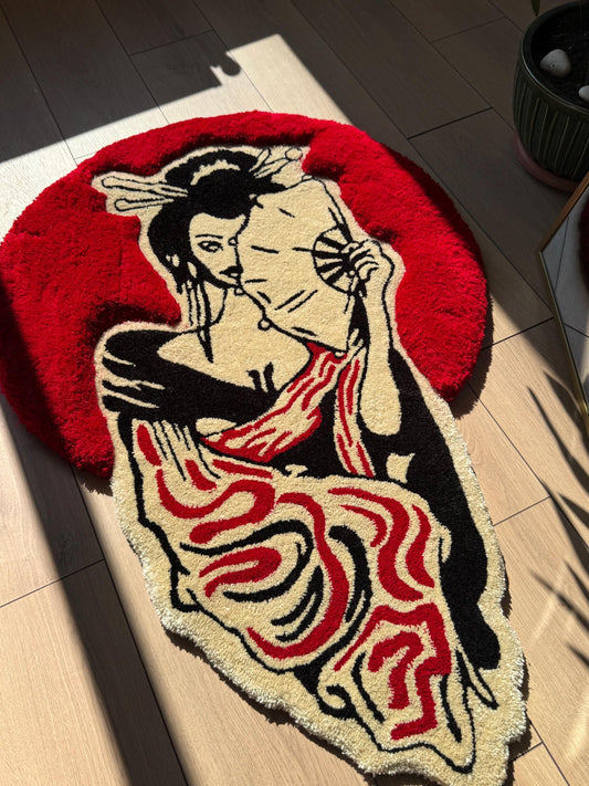 Geisha 3D Fluffy Tufted Rug, Handmade Tufted Rugs, Tufted Wall Art, Tufted Wall Hangings, Unique Japanese Design for Home & Office Decor