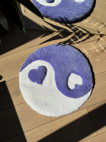 Yin Yang Heart Rug – Light Purple 3D Handmade Fluffy Tufted Carpet – Soft Aesthetic Floor or Wall Decor