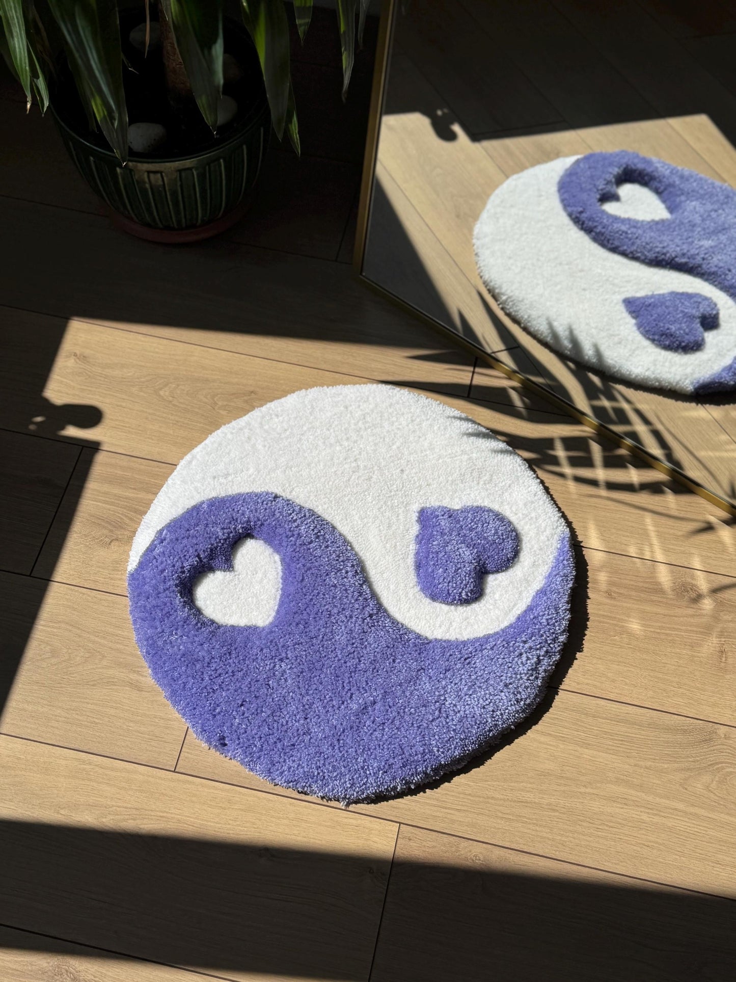 Yin Yang Heart Rug – Light Purple 3D Handmade Fluffy Tufted Carpet – Soft Aesthetic Floor or Wall Decor