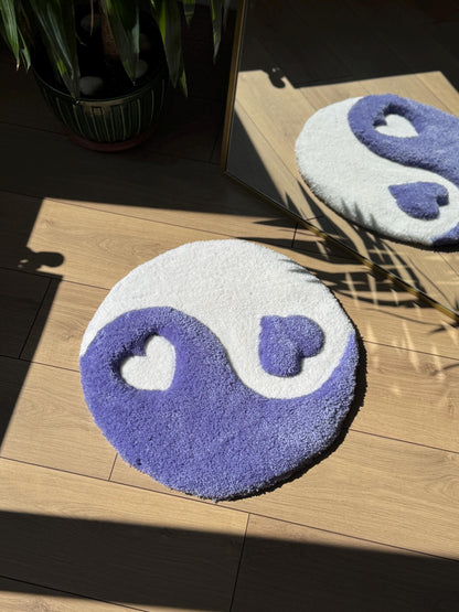 Yin Yang Heart Rug – Light Purple 3D Handmade Fluffy Tufted Carpet – Soft Aesthetic Floor or Wall Decor
