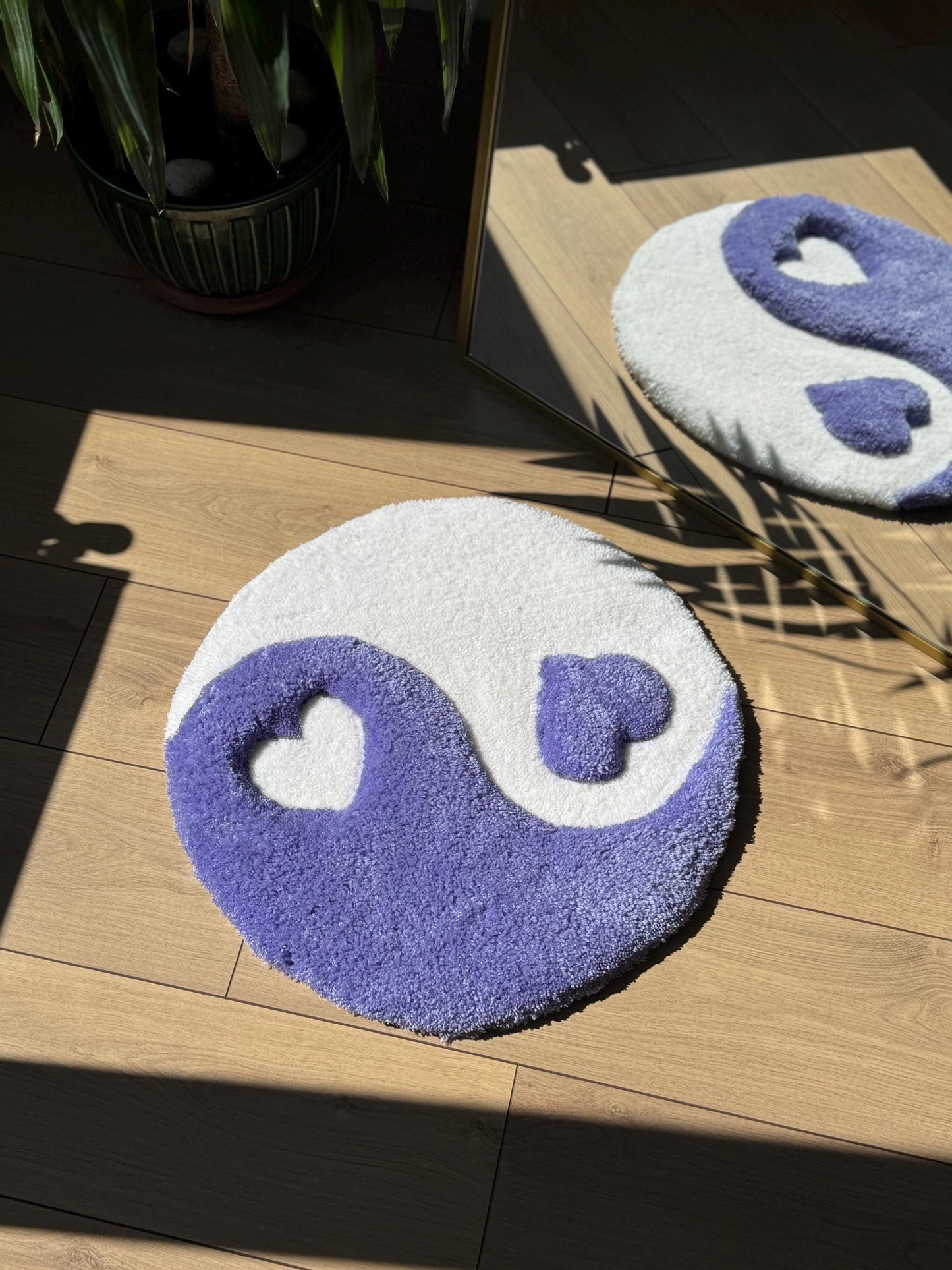 Yin Yang Heart Rug – Light Purple 3D Handmade Fluffy Tufted Carpet – Soft Aesthetic Floor or Wall Decor
