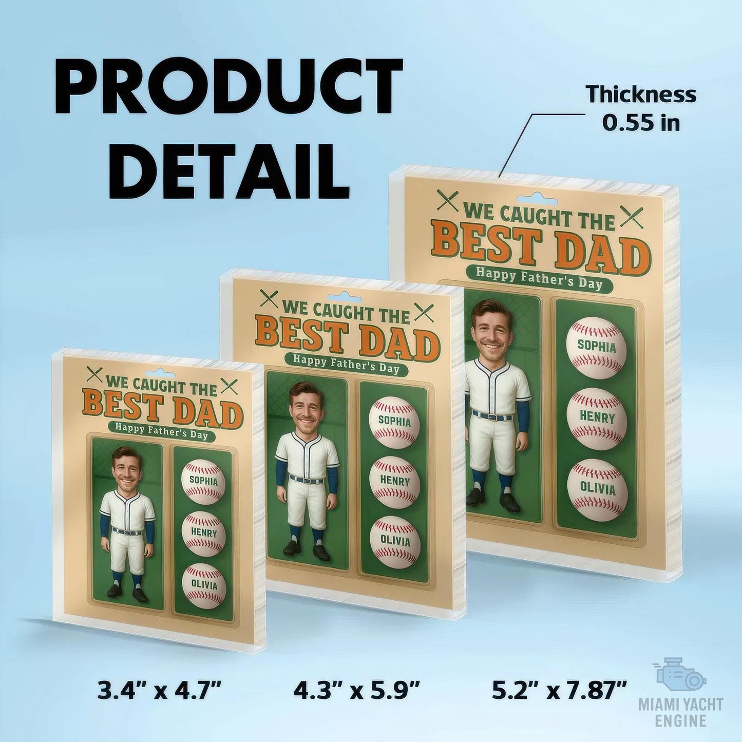 Custom Photo And Name We Caught The Best Dad Acrylic Block Plaque, Best Dad Unique Baseball Acrylic Block Plaque, Father's Day Gift for Dad