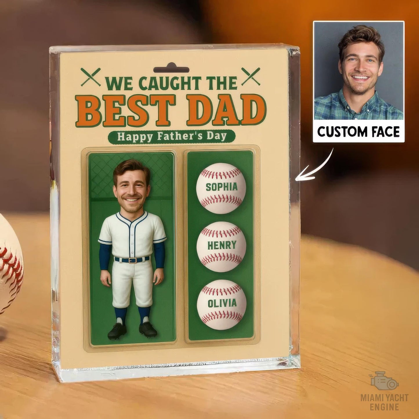 Custom Photo And Name We Caught The Best Dad Acrylic Block Plaque, Best Dad Unique Baseball Acrylic Block Plaque, Father's Day Gift for Dad