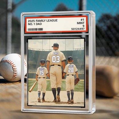Personalized Baseball No. 1 Dad Man And Kids Trading Card Style Acrylic Block, Father's Day Gift For Baseball Dad, Custom Dad Acrylic Plaque
