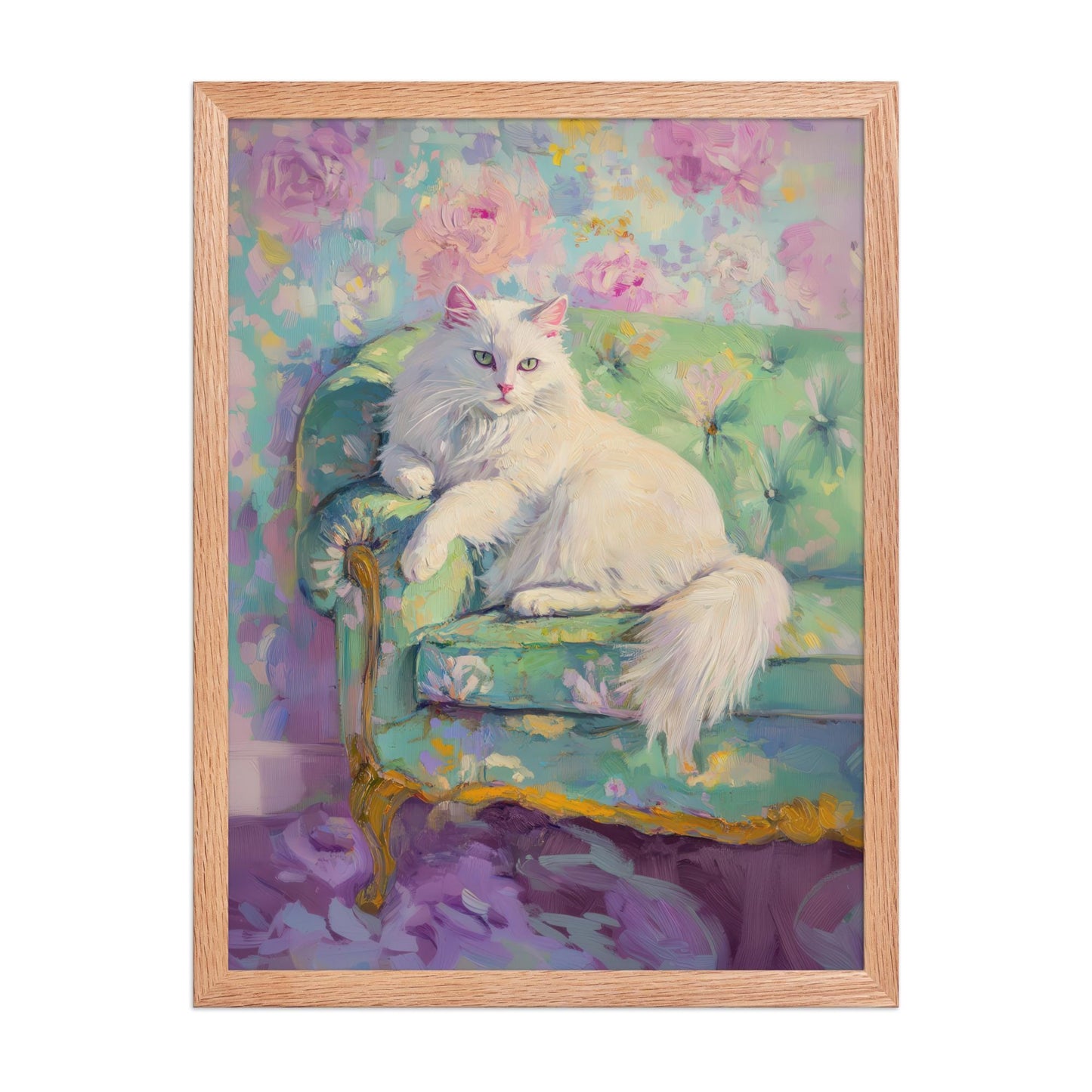 Persian Cat Art Print: Quirky Floral Wallpaper, Retro Decor