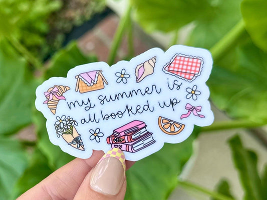My Summer is All Booked Up Waterproof Sticker, Mental Health Stickers, Handdrawn Art, Bestfriend Gifts, Positivity, Bookish, Reading