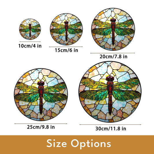 Green Dragonfly Stained Glass Suncatcher Round Window Decor Gift for Nature Lover
