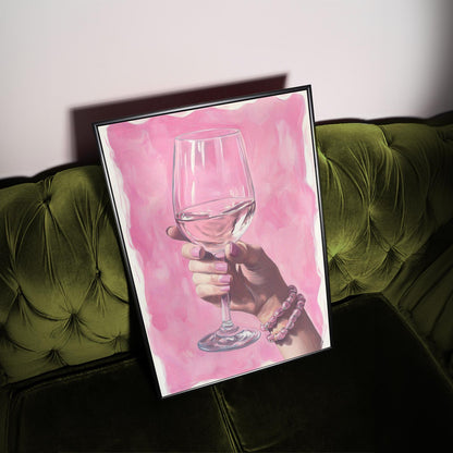 Pink Wine Art Print: Glam Rosé, Chic Bar Decor