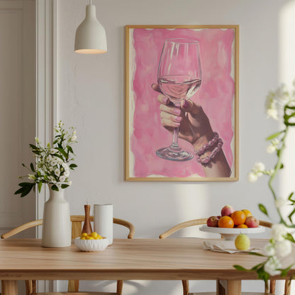 Pink Wine Art Print: Glam Rosé, Chic Bar Decor
