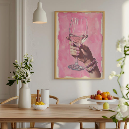 Pink Wine Art Print: Glam Rosé, Chic Bar Decor