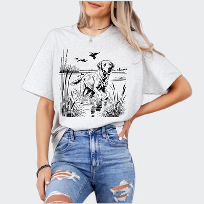 Labrador Retriever Shirt, Hunting Dog Graphic Tee, Duck Hunting T-Shirt, Lab Lover Gift, Retriever Outdoorsman Tee, Wildlife Scene