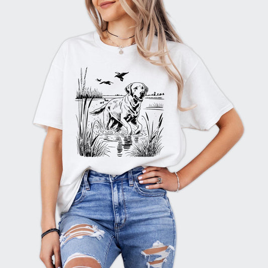 Labrador Retriever Shirt, Hunting Dog Graphic Tee, Duck Hunting T-Shirt, Lab Lover Gift, Retriever Outdoorsman Tee, Wildlife Scene