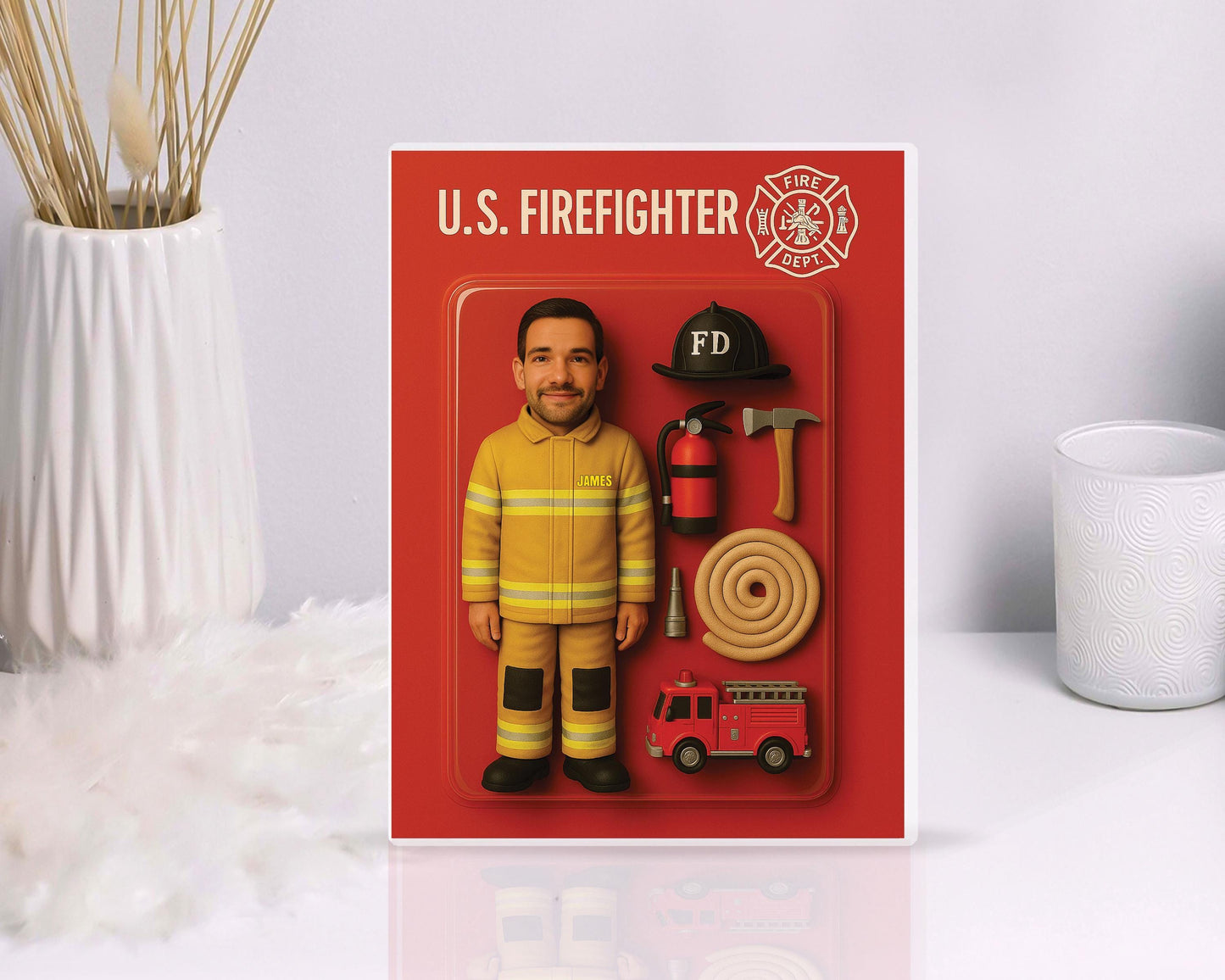 3D Effect Firefighter Custom Figure Personalized Acrylic Block Plaque, Gift For Firefighter, Fire Department, Fireman Gift Father's Day 2025