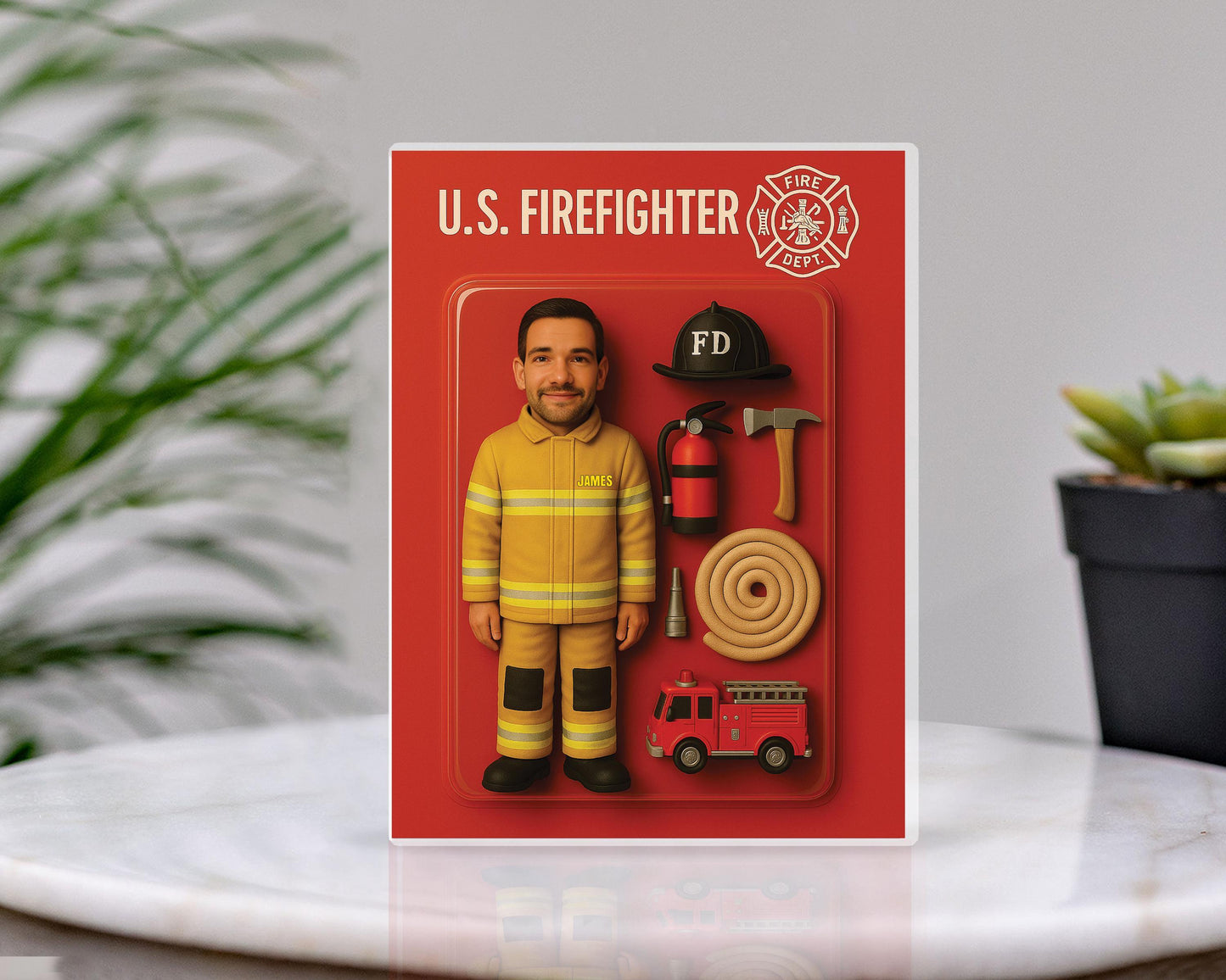 3D Effect Firefighter Custom Figure Personalized Acrylic Block Plaque, Gift For Firefighter, Fire Department, Fireman Gift Father's Day 2025