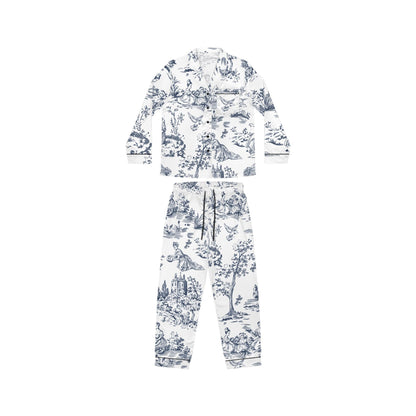 Toile De Jouy Pajamas, French Toile Satin Set, French Garden PJs, Blue Toile Pajama Pants, Bridal Party Gifts, Getting Ready PJs, Bridesmaid