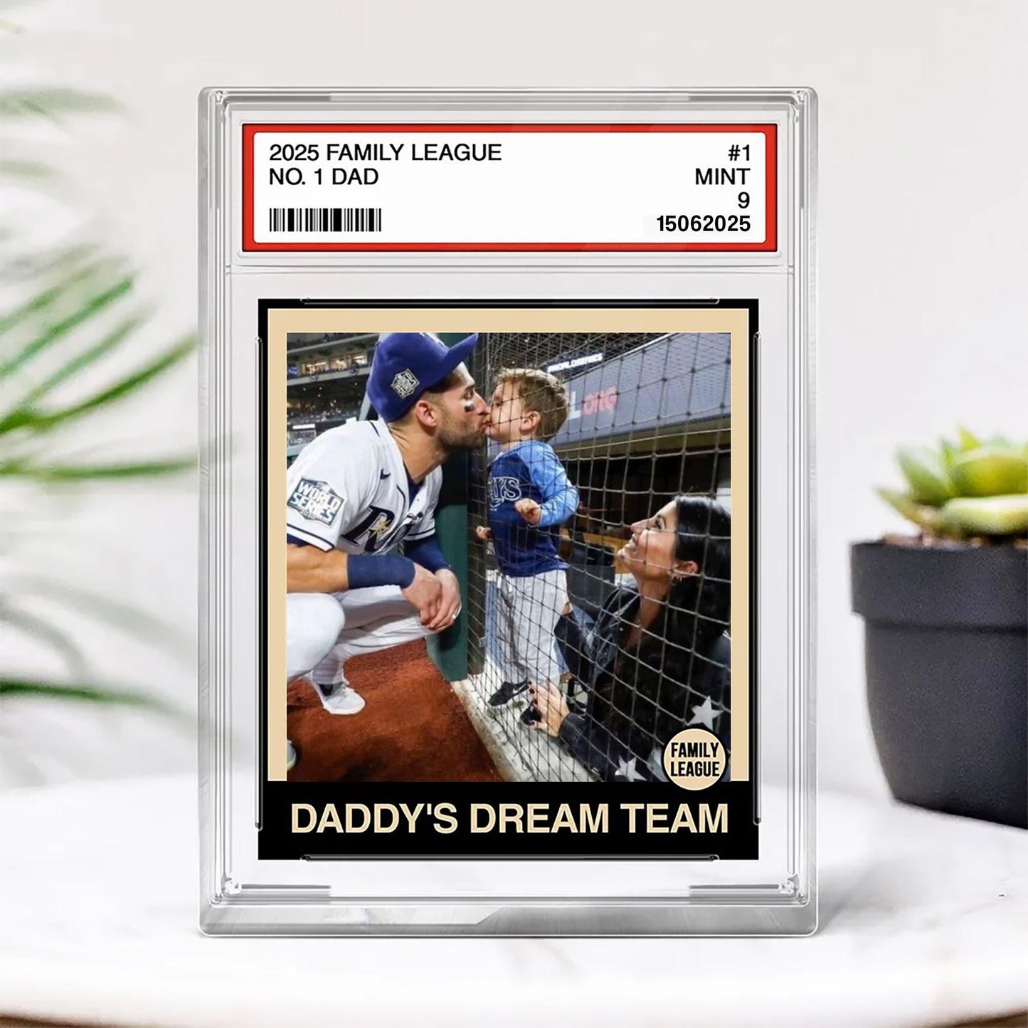 Custom Photo Family Trading Card Style Custom Figure Personalized Acrylic Block Plaque, Father's Day Gifts for Husband, Dad, Papa, Grandpa