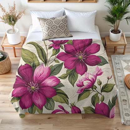 Cozy Floral Plush Blanket, Vibrant Pink Floral Throw, Soft Bright Blanket, Feminine Decor, Gift for Her, Mom, Friend, Nature or Flower Lover