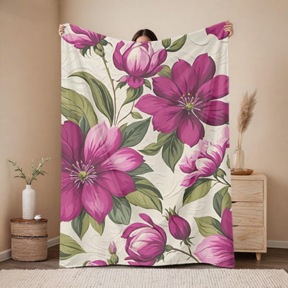 Cozy Floral Plush Blanket, Vibrant Pink Floral Throw, Soft Bright Blanket, Feminine Decor, Gift for Her, Mom, Friend, Nature or Flower Lover