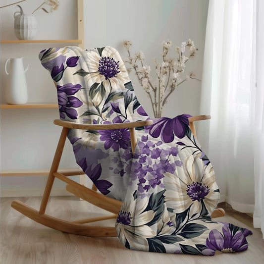 Purple Floral Velveteen Plush Blanket, Cozy Boho Throw, Gift for Her, Mom, Nature-Inspired Blanket, Spring, Summer Home Decor, Flower Lover