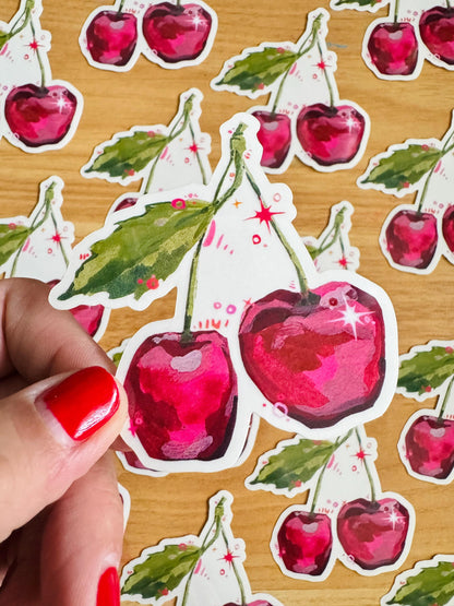 Magic Cherry | Clear Laptop Sticker | Cute Coquette Pretty Cherries