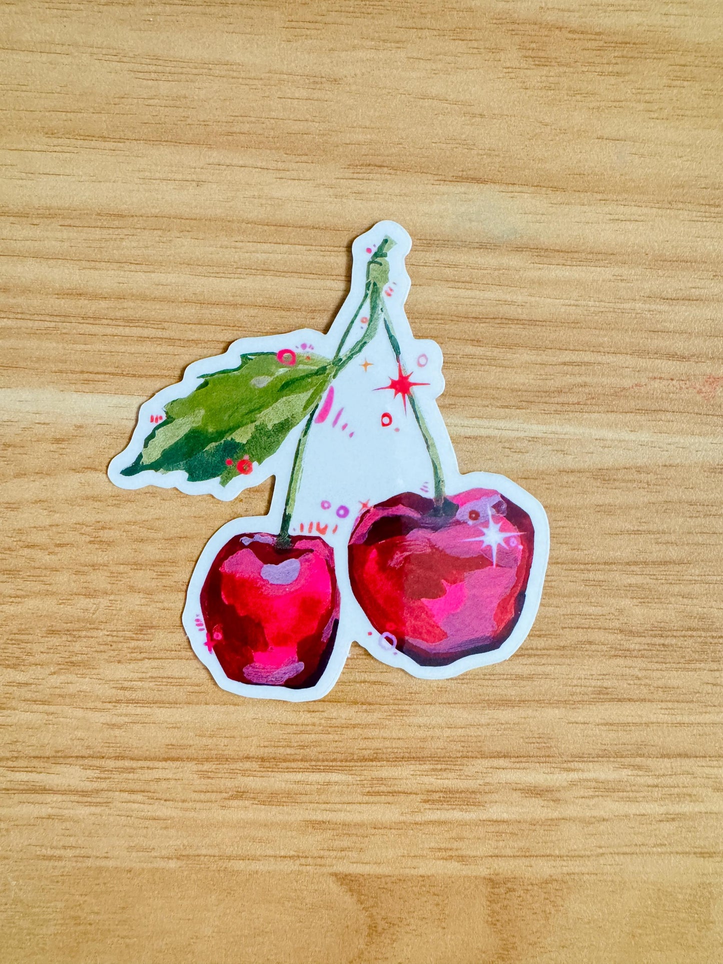 Magic Cherry | Clear Laptop Sticker | Cute Coquette Pretty Cherries