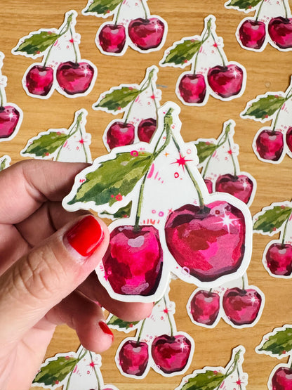 Magic Cherry | Clear Laptop Sticker | Cute Coquette Pretty Cherries