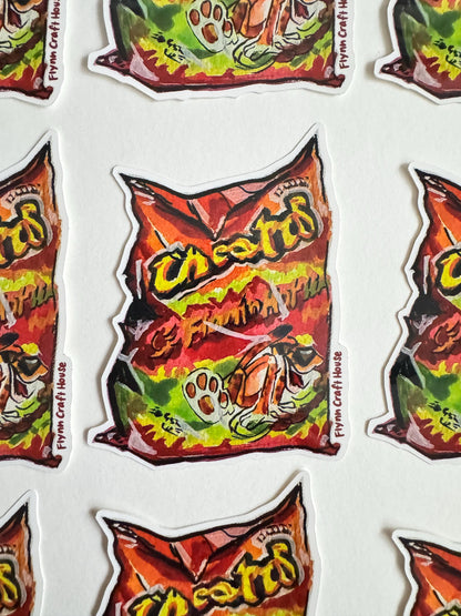 Hot Cheetos | 3.5" Glossy Vinyl Sticker Decal | Waterproof  Weatherproof | Flaming Hot Spicy Food