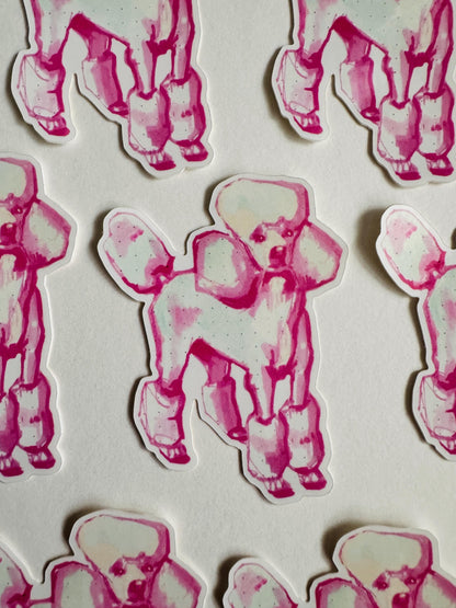 Pink Poodle | Vinyl Sticker Decal | Waterproof  Weatherproof | Pastel Dog Portraits