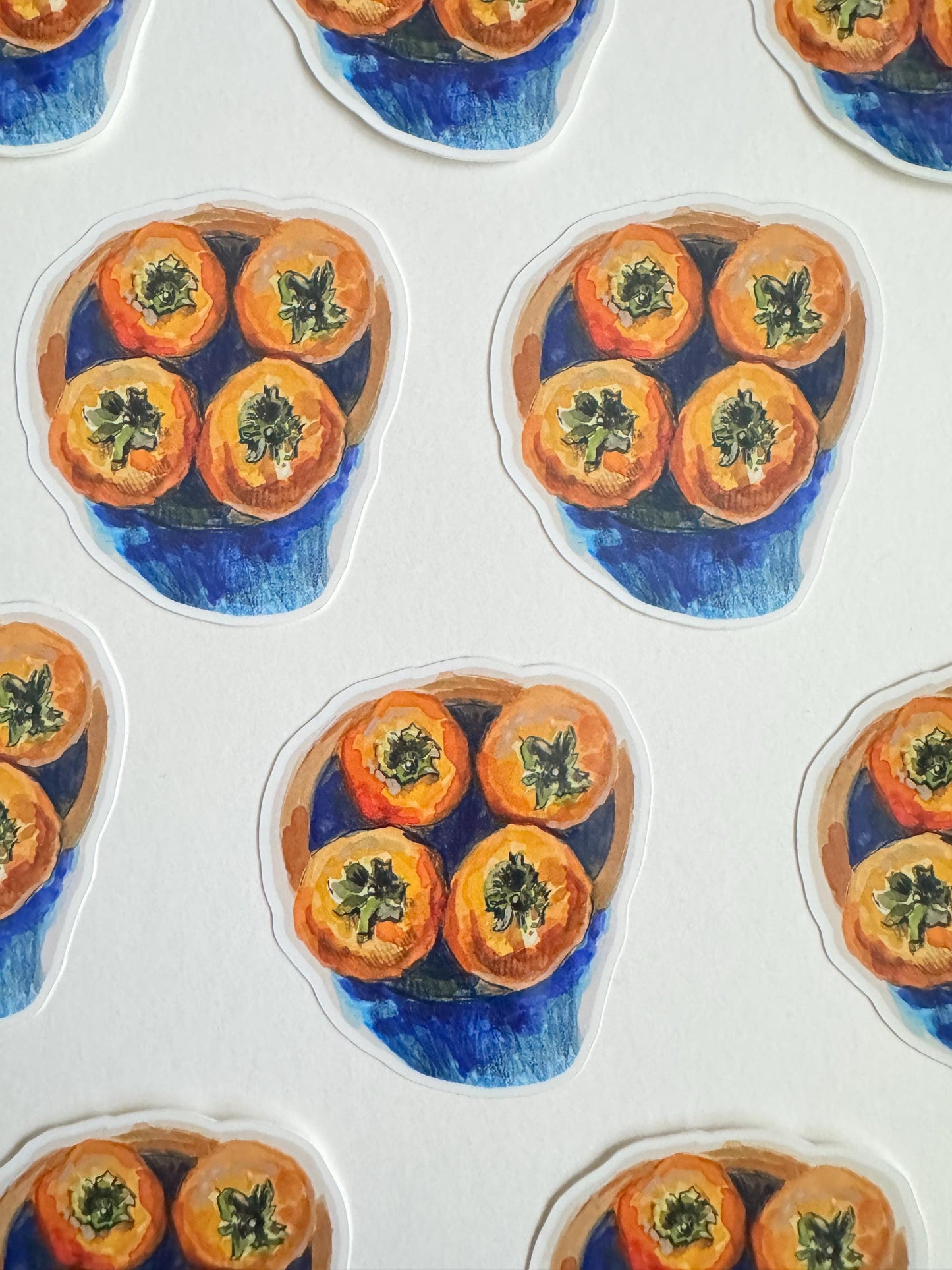Persimmon Plate Still Life | Vinyl Sticker Decal | Still Life Painting Artwork