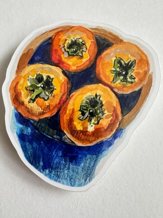 Persimmon Plate Still Life | Vinyl Sticker Decal | Still Life Painting Artwork