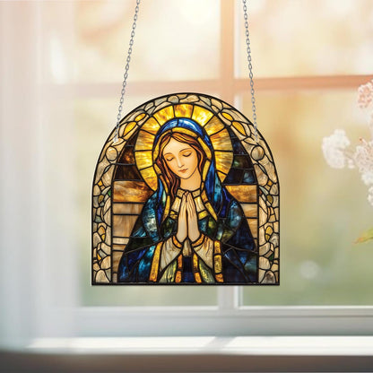 Blessed Virgin Mary Window Hanging for Prayer Room, Catholic Gift for Mom, Religious Home Decor, Christian Faith Room Ornament