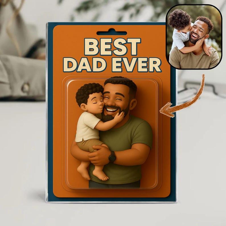 Custom Photo Dad And Kids Action Figure Acrylic Block, Personalized Father's Day 2025 Gift For Dad, Best Dad Ever Block Plaque, Gift For Dad
