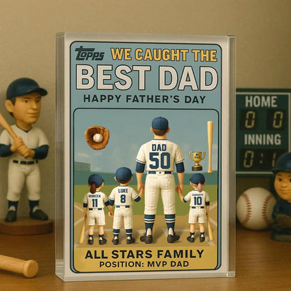 We Caught the Best Dad Vintage Baseball Trading Card Style Acrylic Block Personalized Father's Day 2025, Gift For Father, Grandpa, Husband