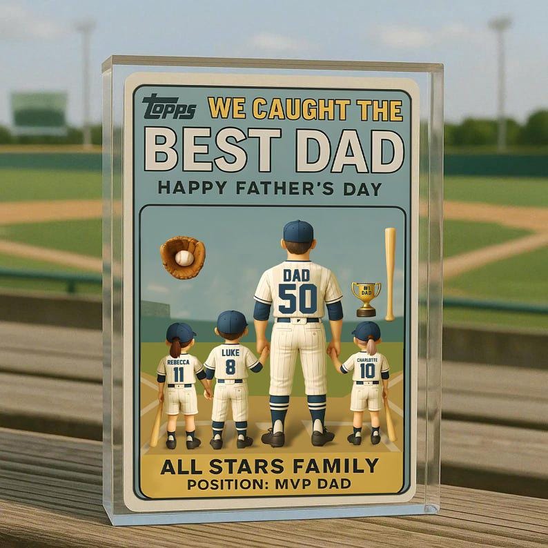 We Caught the Best Dad Vintage Baseball Trading Card Style Acrylic Block Personalized Father's Day 2025, Gift For Father, Grandpa, Husband