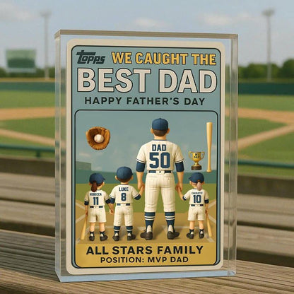 We Caught the Best Dad Vintage Baseball Trading Card Style Acrylic Block Personalized Father's Day 2025, Gift For Father, Grandpa, Husband