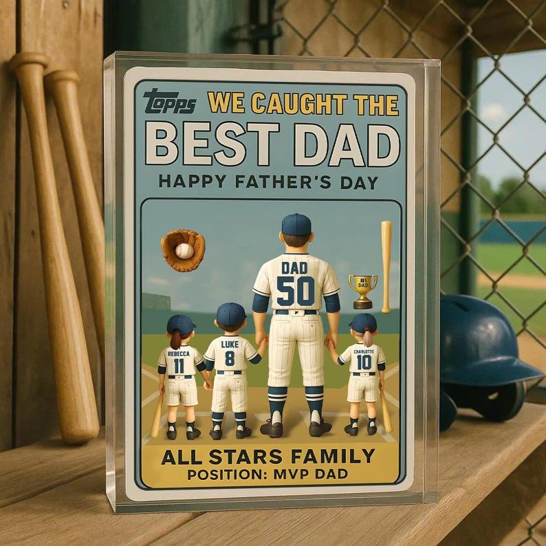 We Caught the Best Dad Vintage Baseball Trading Card Style Acrylic Block Personalized Father's Day 2025, Gift For Father, Grandpa, Husband