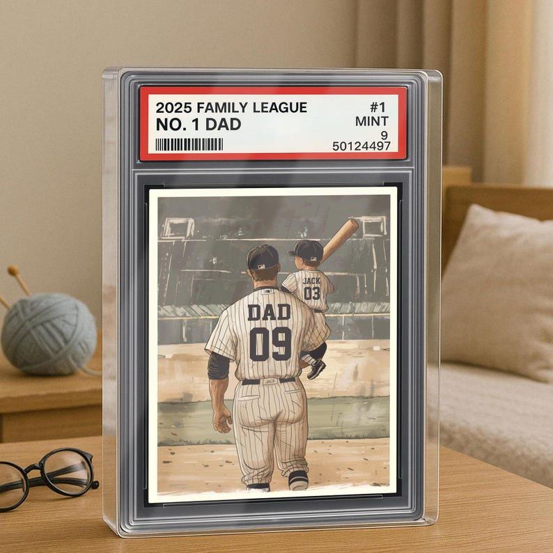 Baseball No. 1 Dad Man And Kids Trading Card Style Personalized Acrylic Block, Dad Plaque, Father's Day Gift for Baseball Husband, Dad