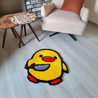 Psycho Chick Rug: Anime Tufted Rug, Handmade Acrylic Yarn Decor