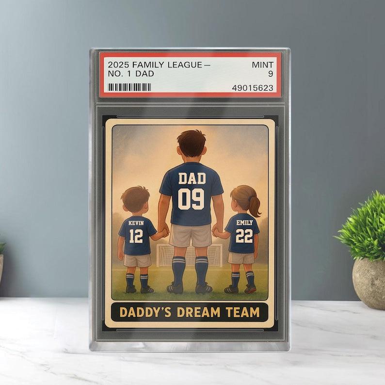 Soccer No.1 Dad Grandpa Man And Kids Trading Card Style Personalized Acrylic Block, Fathers Day 2025 Gift For Soccer Dad,Family Plaque Decor