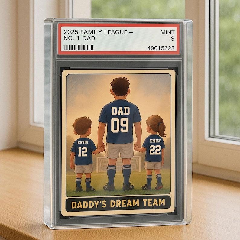 Soccer No.1 Dad Grandpa Man And Kids Trading Card Style Personalized Acrylic Block, Fathers Day 2025 Gift For Soccer Dad,Family Plaque Decor