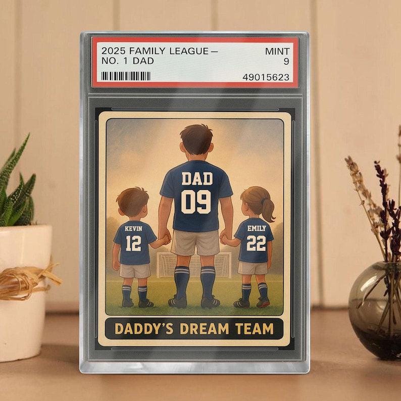 Soccer No.1 Dad Grandpa Man And Kids Trading Card Style Personalized Acrylic Block, Fathers Day 2025 Gift For Soccer Dad,Family Plaque Decor