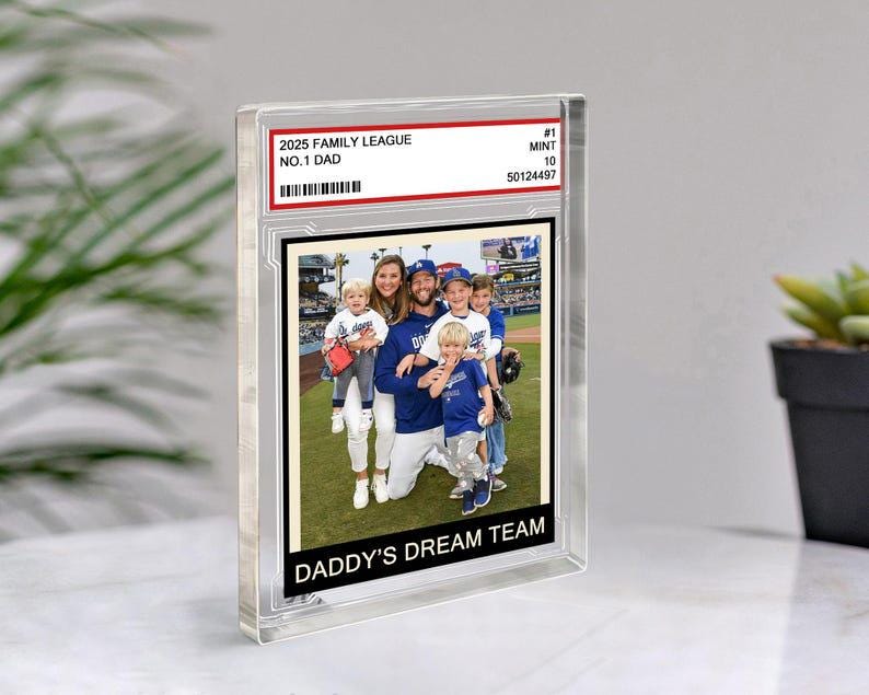 Custom Family Photo Trading Card Style Personalized Acrylic Block Plaque, Father's Day 2025 Gift for Baseball Dad, Husband Gifts, Dad Sports