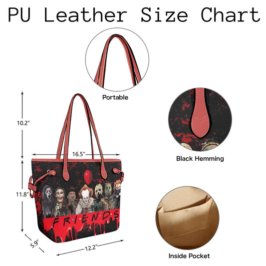 Psycho Friends Red Shoulder Bag, Top handle Tote Bag Purse, Horror Purse,Canvas Handbag, Vegan Leather Tote Bag. Birthday Gift
