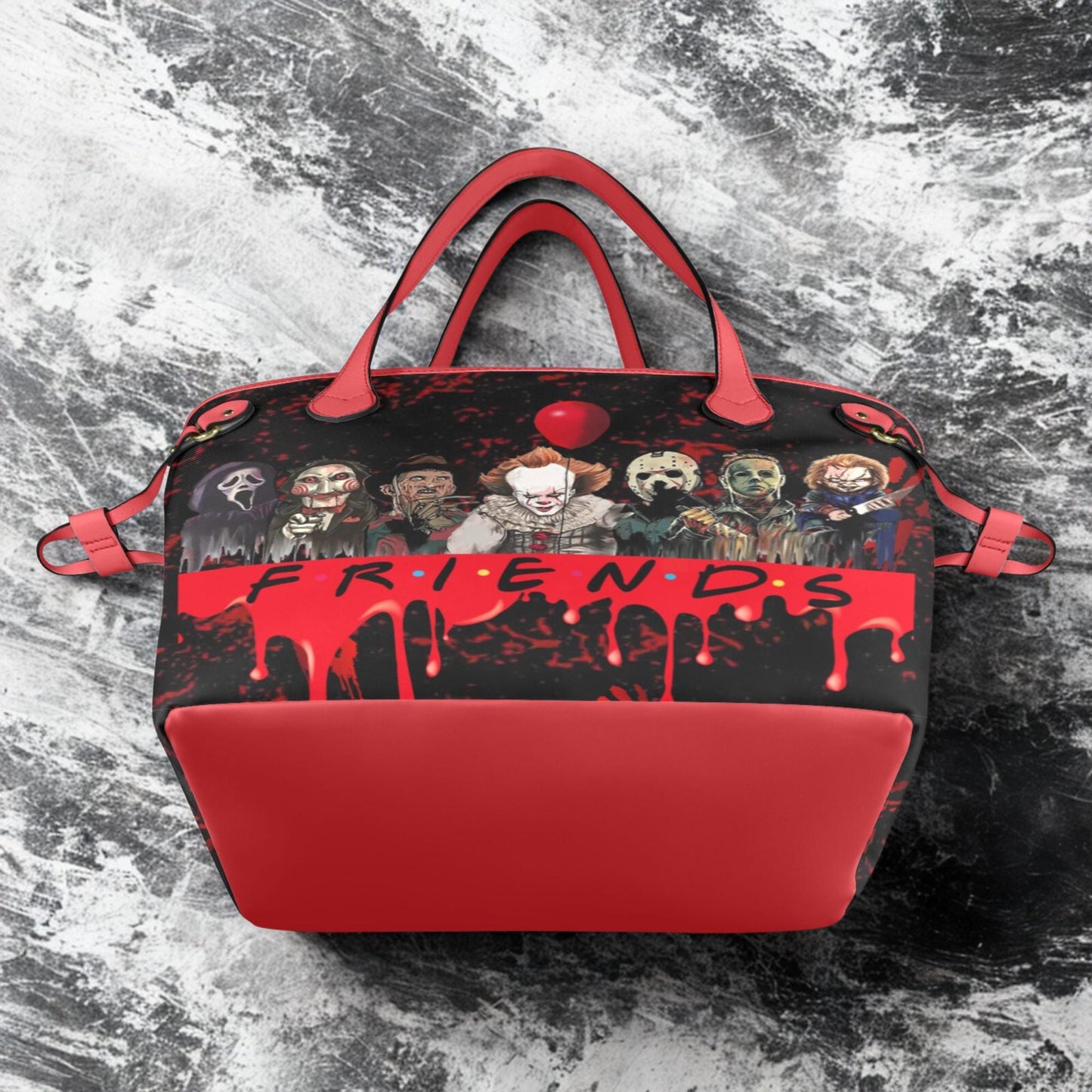 Psycho Friends Red Shoulder Bag, Top handle Tote Bag Purse, Horror Purse,Canvas Handbag, Vegan Leather Tote Bag. Birthday Gift